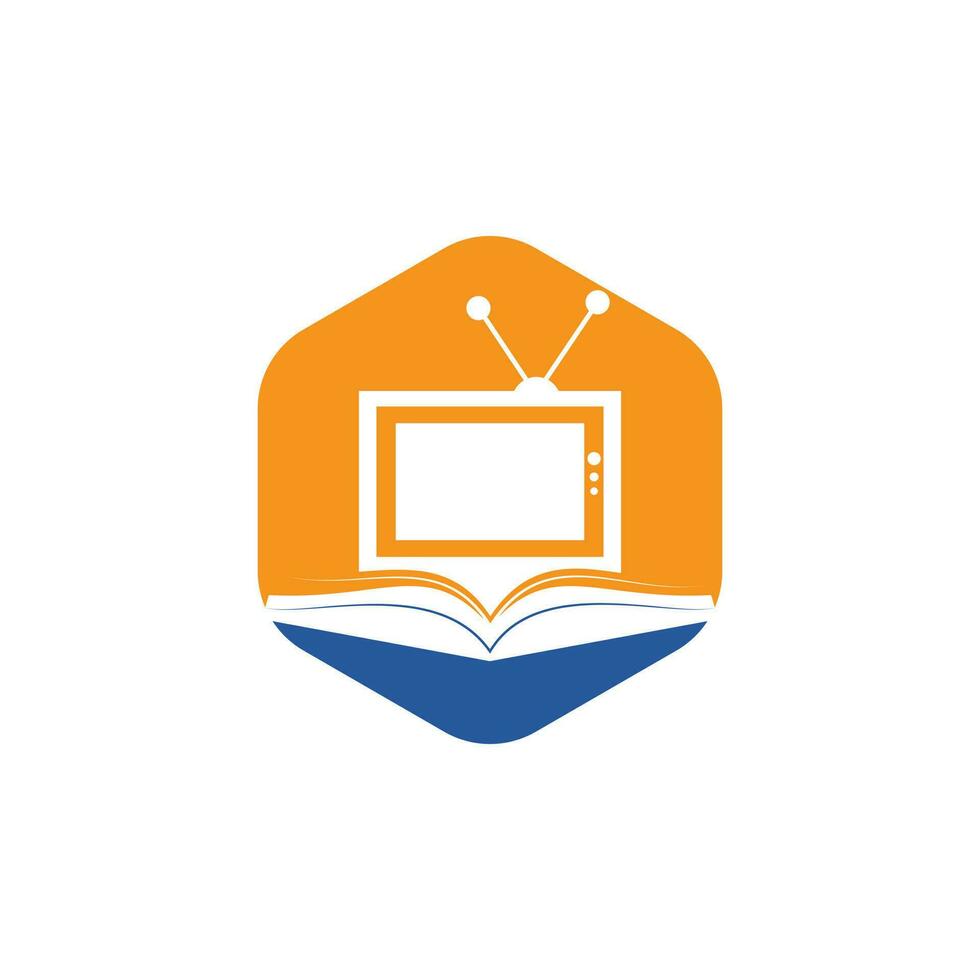 conception de modèle de logo vectoriel livre tv. modèle unique de conception de logo de librairie, de bibliothèque et de médias.