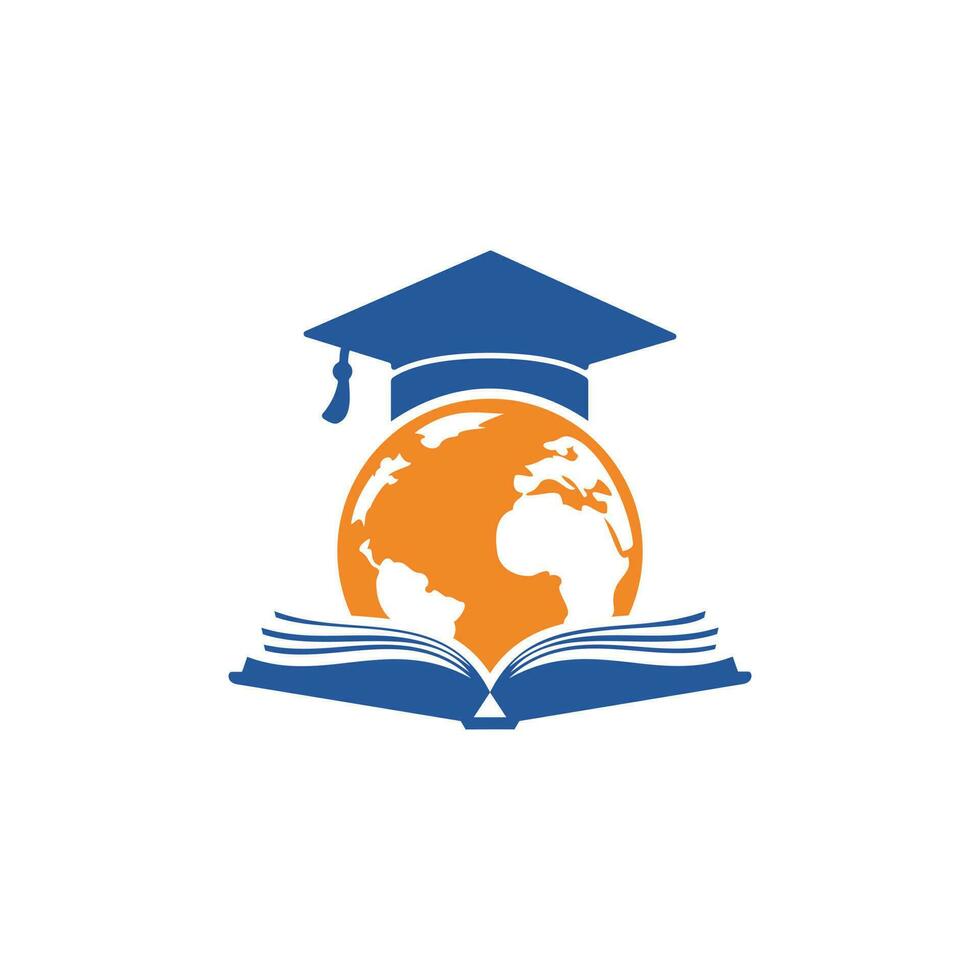 création de logo vectoriel de l'éducation mondiale. globe avec capuchon de gradation et conception d'icône de livre.