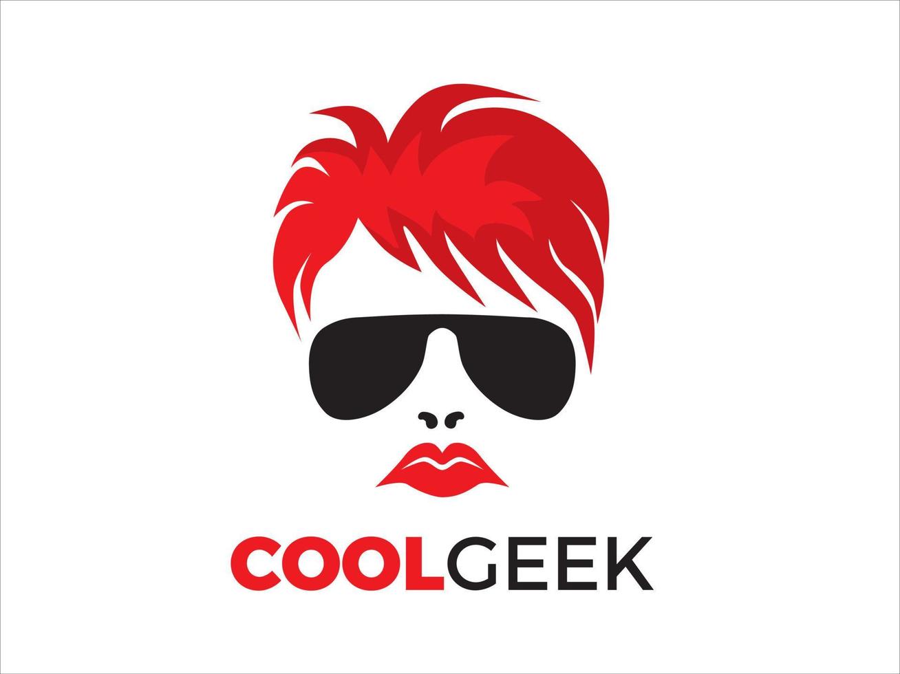 logo tête de geek cool vecteur