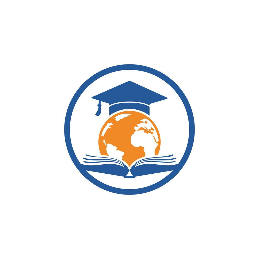 création de logo vectoriel de l'éducation mondiale. globe avec capuchon de gradation et conception d'icône de livre.