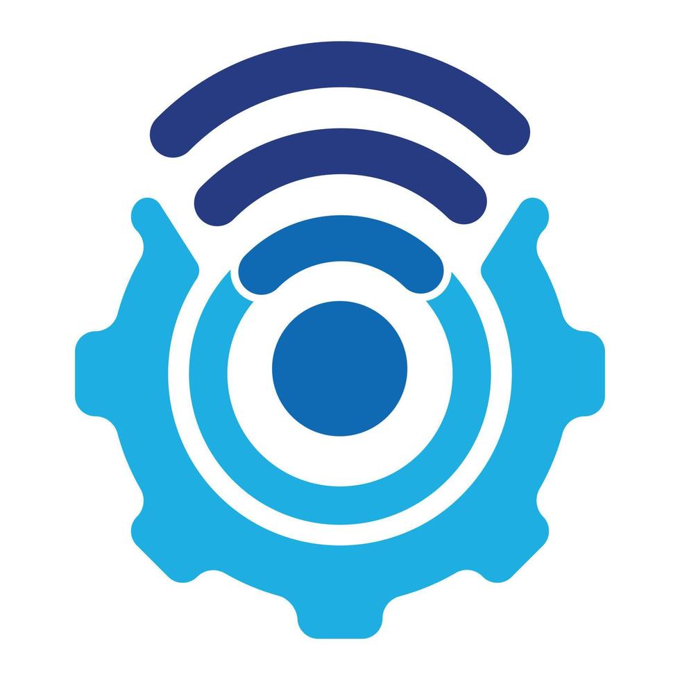 modèle de logo vectoriel wifi gear. mécanique et symbole de signal.