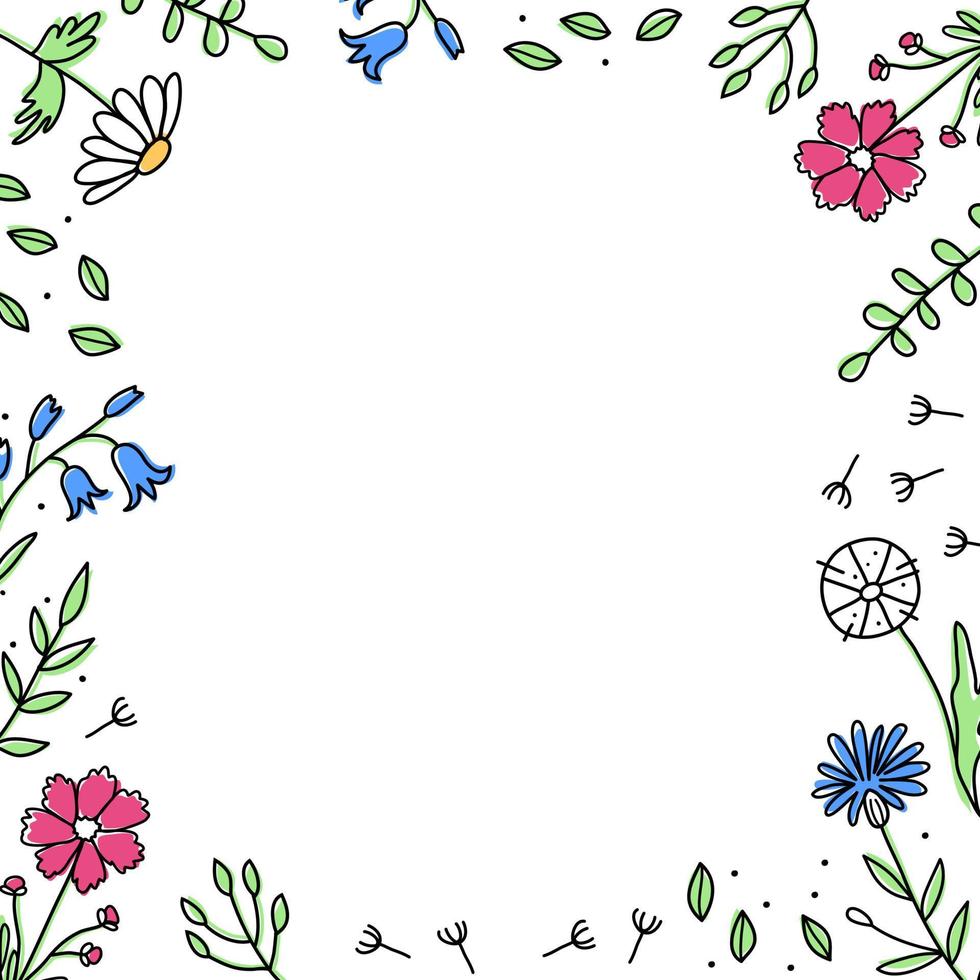 cadre floral carré dans un style doodle. vecteur