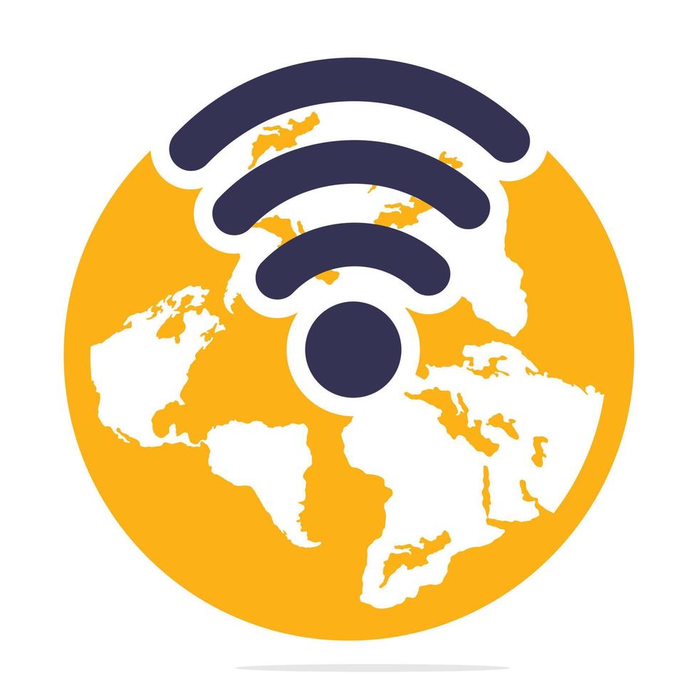 forme de globe et signe wifi. modèle de logo vectoriel de signal mondial.