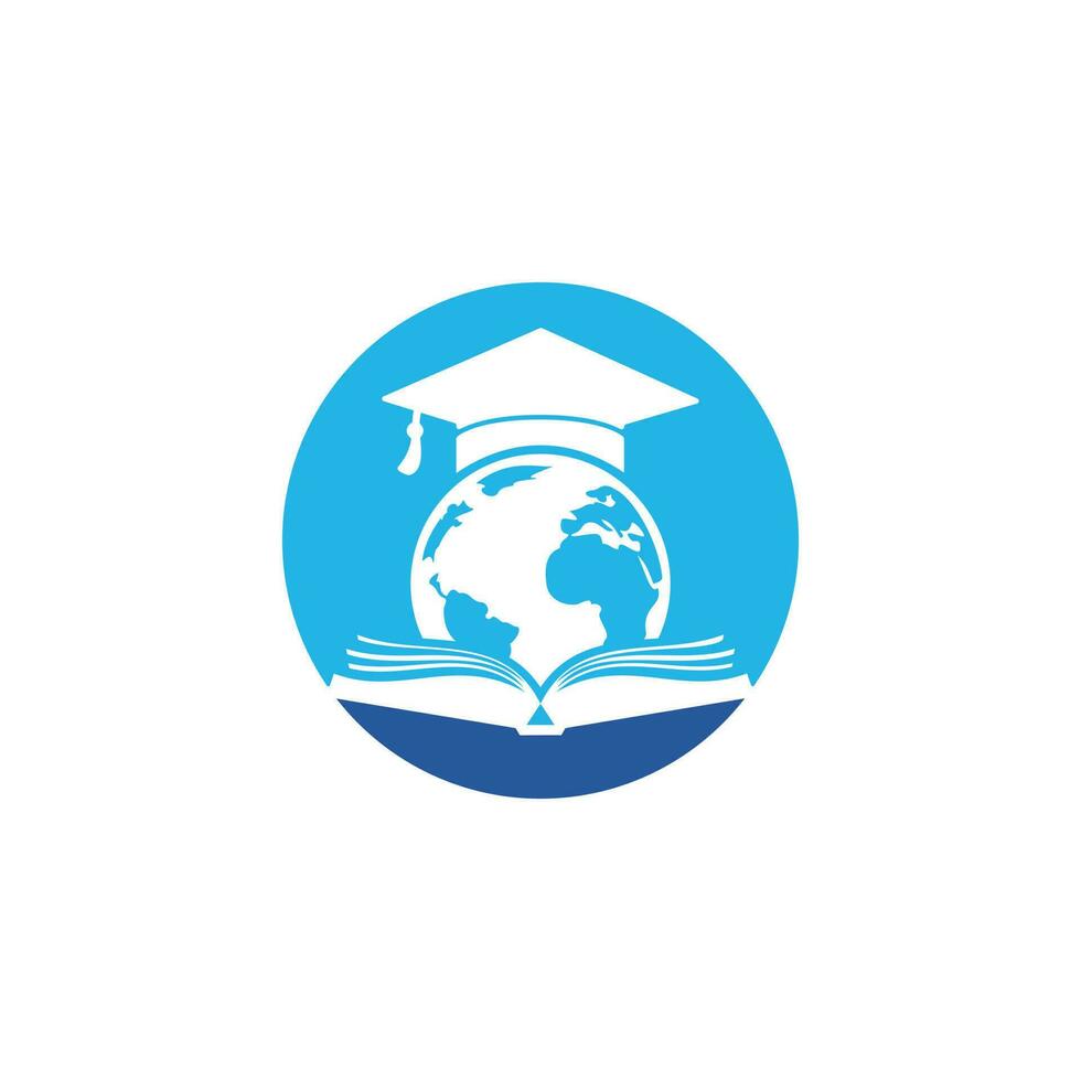création de logo vectoriel de l'éducation mondiale. globe avec capuchon de gradation et conception d'icône de livre.