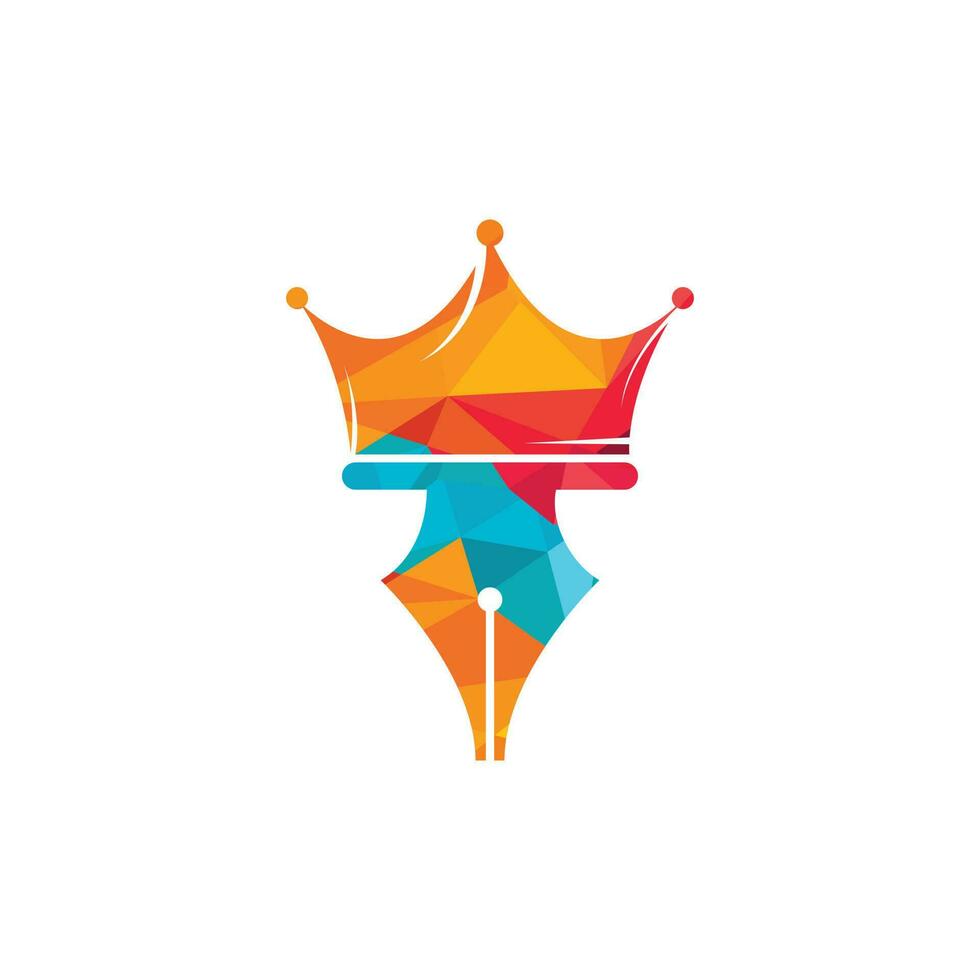 création de logo vectoriel stylo roi. modèle vectoriel de conception de logo de couronne de stylo royal.