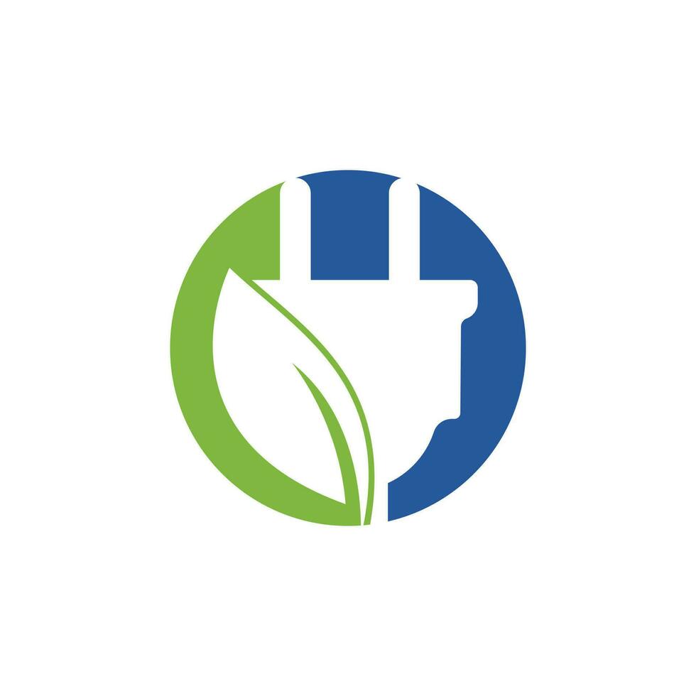 concept de logo d'électricité d'énergie verte. icône de prise électrique avec feuille. vecteur