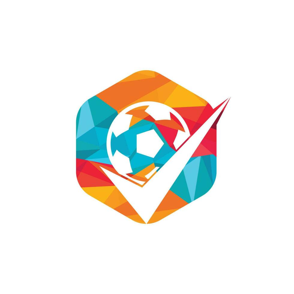 vérifiez la conception du logo vectoriel de football. ballon de football et logo d'icône de tique.