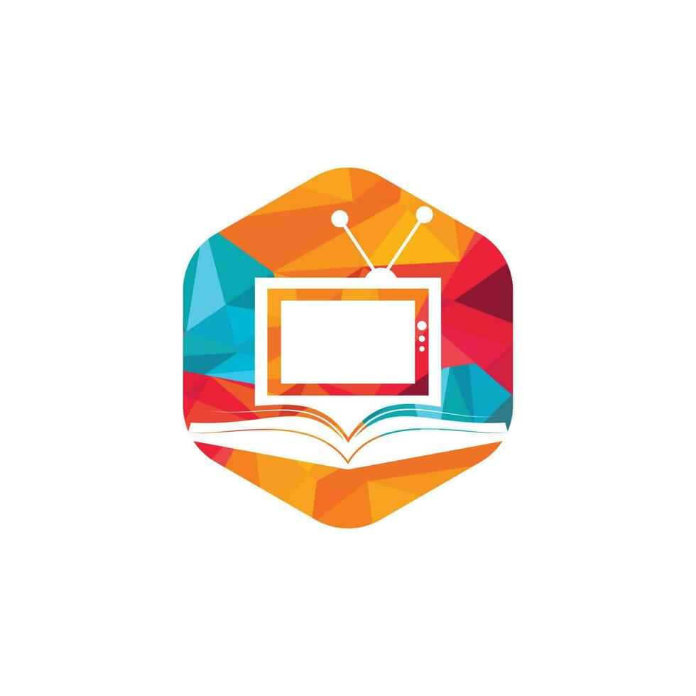 conception de modèle de logo vectoriel livre tv. modèle unique de conception de logo de librairie, de bibliothèque et de médias.