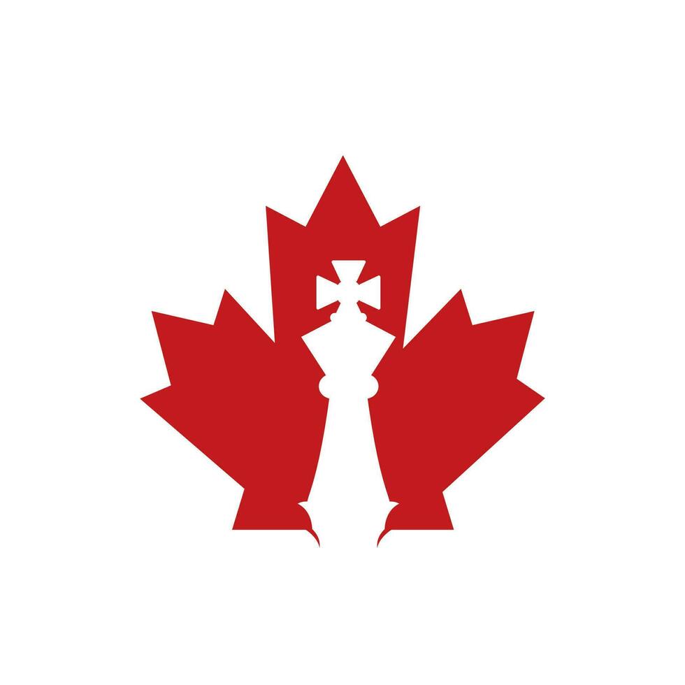 création de logo vectoriel d'échecs canada. feuille d'érable avec logo d'icône de roi d'échecs.