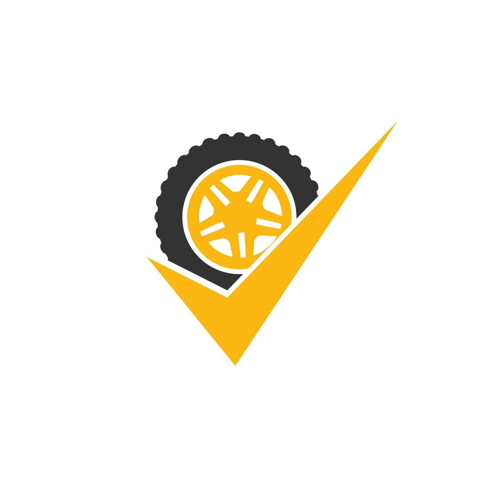 création de logo vectoriel de vérification des pneus. concept d'icône de pneu et de tique.
