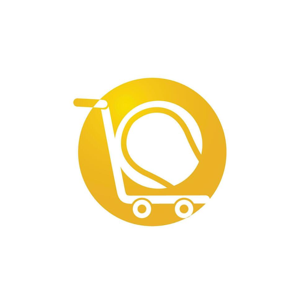 création de logo balle de tennis et chariot. concept de conception de logo de magasinage de tennis. vecteur
