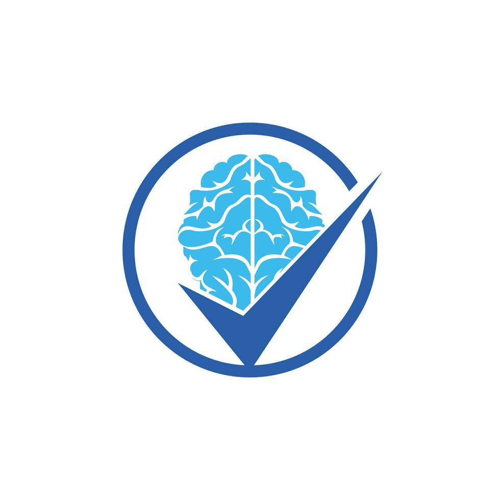 création de logo vectoriel de vérification du cerveau. logo d'icône de cerveau et de tique.