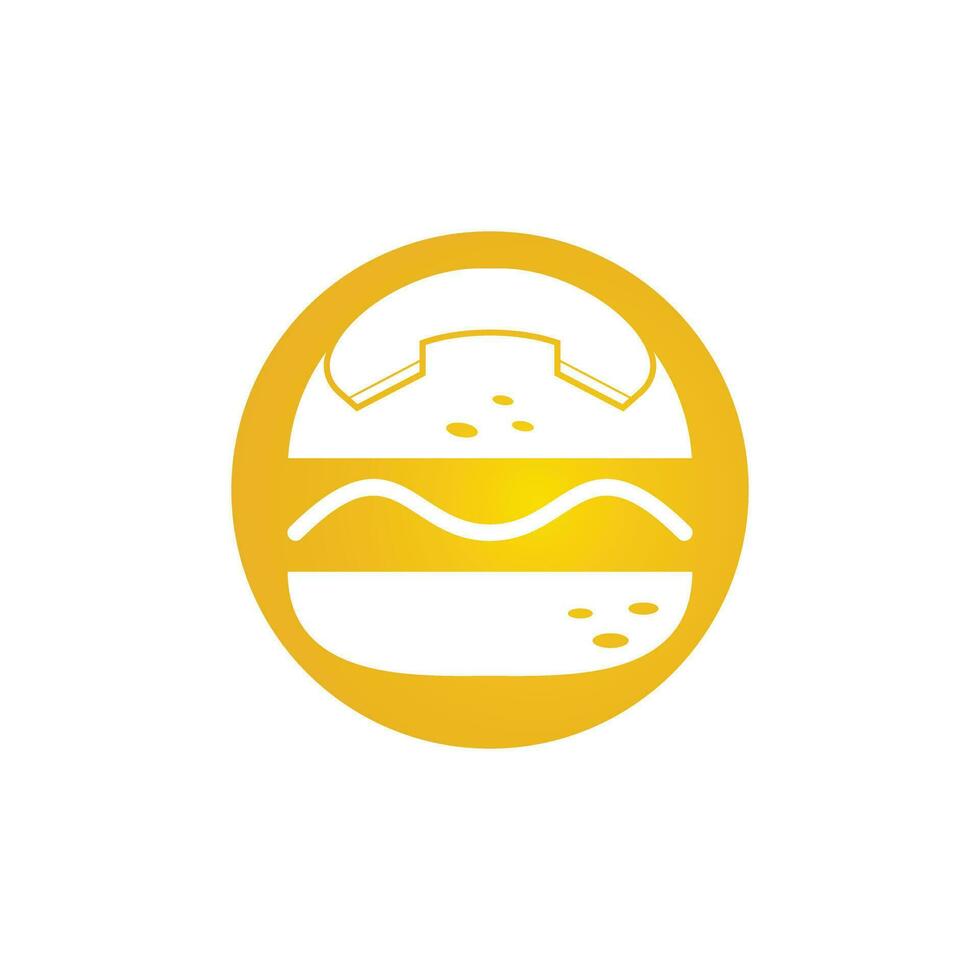 création de logo d'appel alimentaire. concept de logo de livraison de hamburger. icône hamburger et combiné. vecteur