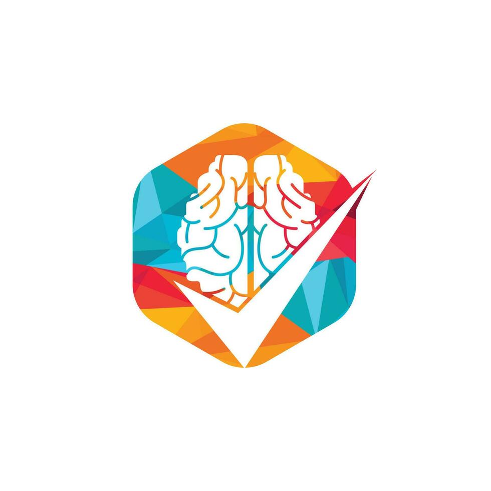 création de logo vectoriel de vérification du cerveau. logo d'icône de cerveau et de tique.