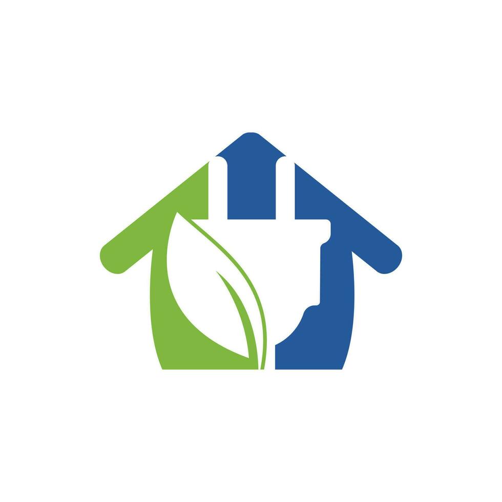 concept de logo d'électricité d'énergie verte. icône de prise électrique avec feuille et maison. vecteur