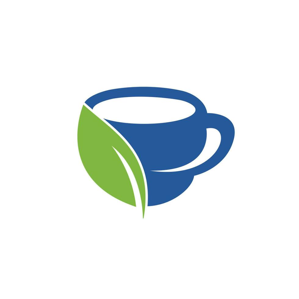 création de logo vectoriel de thé biologique. tasse de feuilles pour le modèle de logo de boisson naturelle.
