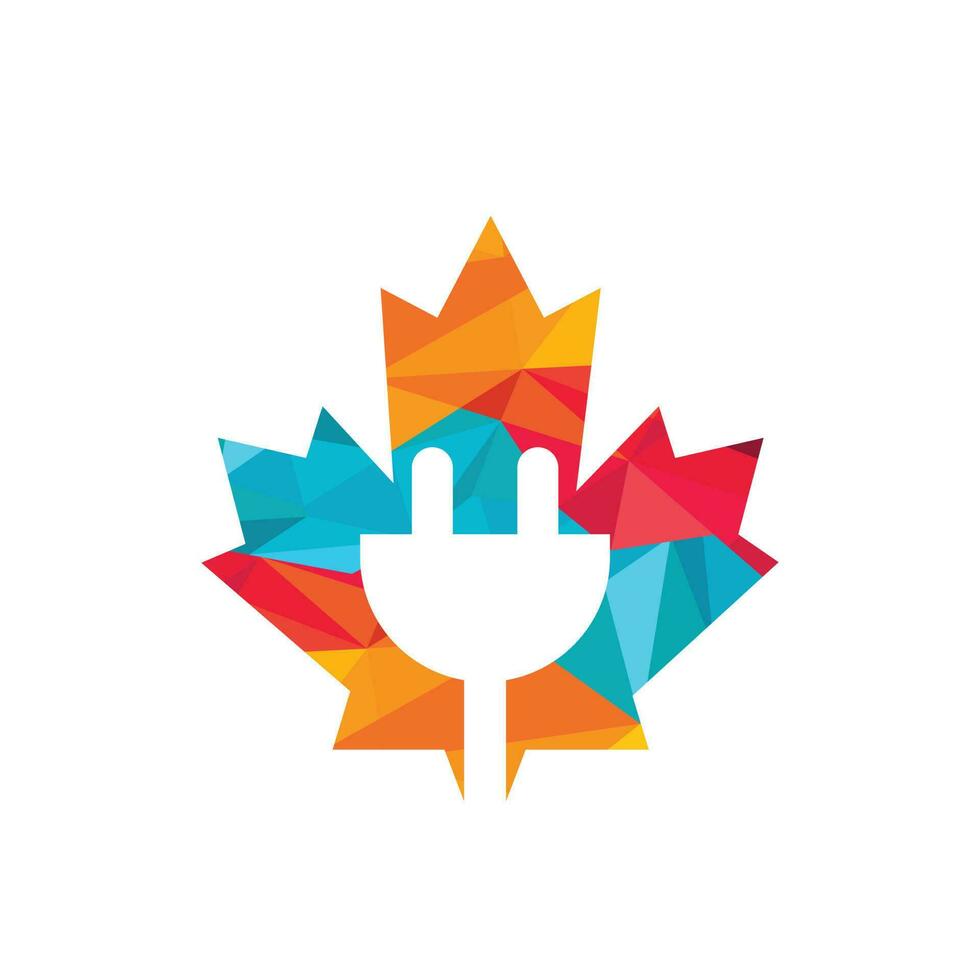 feuille d'érable avec création de logo vectoriel de cordon d'alimentation électrique. concept de logo électrique canada.