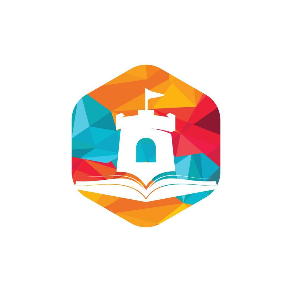 création de logo vectoriel de livre de château. modèle unique de conception de logo de librairie, bibliothèque et forteresse.