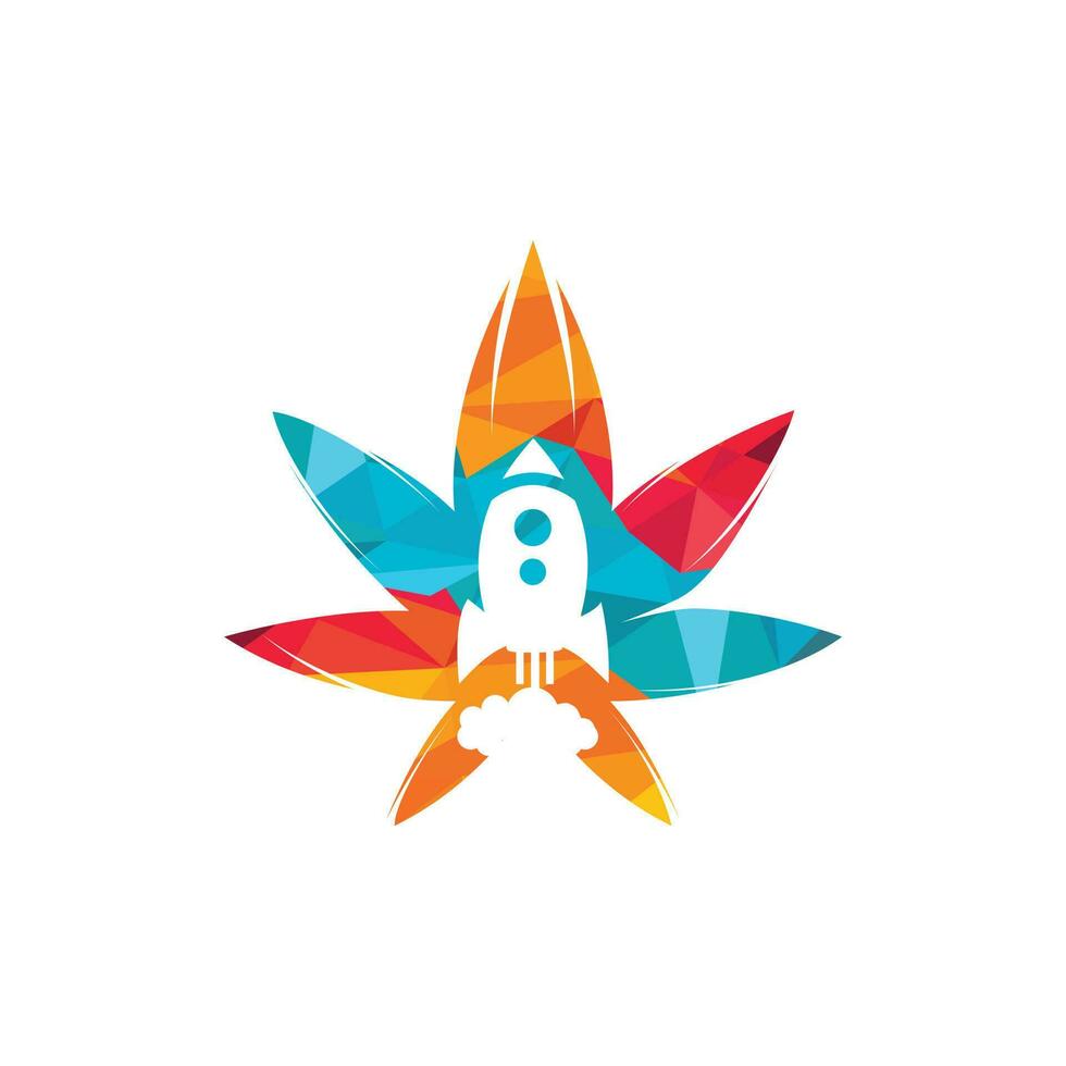 création de logo vectoriel de fusée de cannabis. modèle unique de conception de logo de cannabis et de vaisseau spatial.