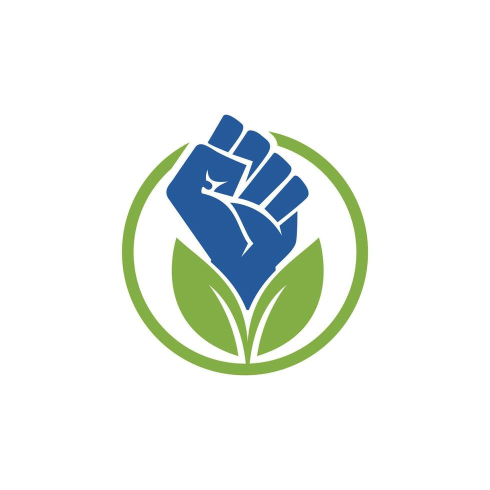 création de logo vectoriel puissance de la nature. main et symbole ou icône écologique. modèle unique de conception de logotype de protestation et organique.