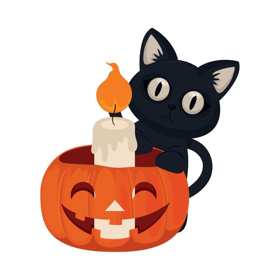 chat et bougie d'halloween vecteur