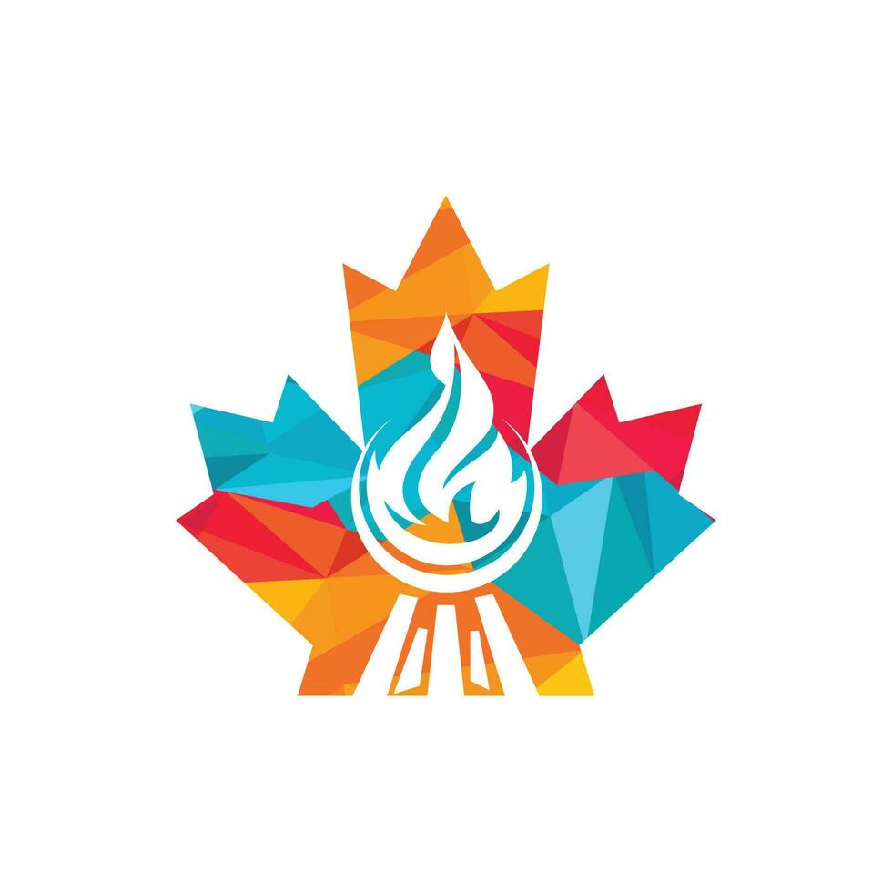 conception de logo de nourriture de gril de barbecue du canada. logo d'icône de feuille d'érable et de feu. vecteur