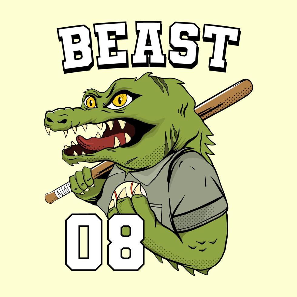 mascotte baseball crocodile style rétro vecteur