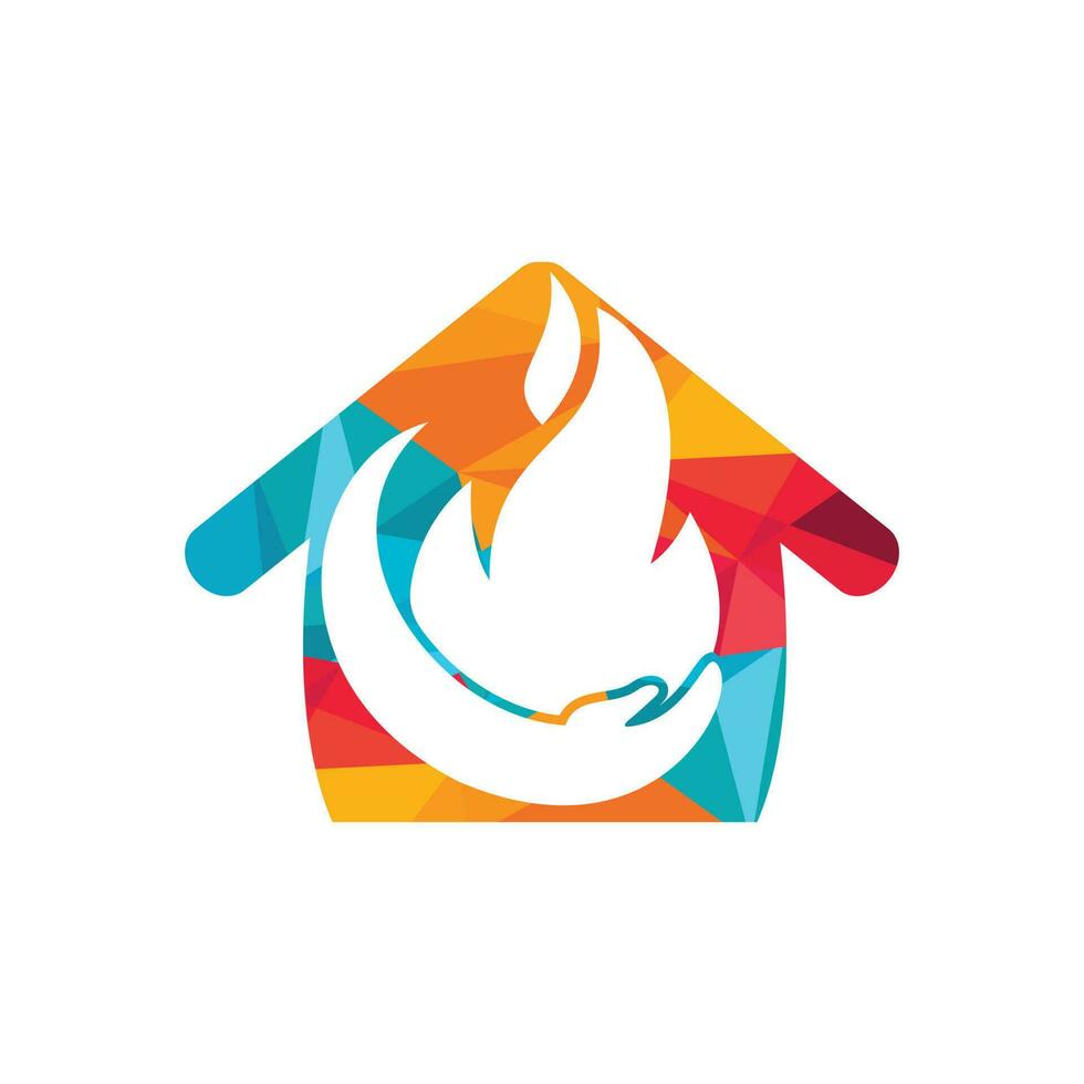 concept de conception de logo vectoriel de soins incendie. main et feu avec création de logo d'icône de maison.