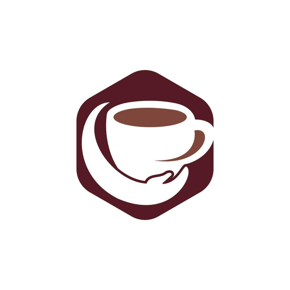 création de logo vectoriel de soin du café. tasse à café et conception d'icône de main.