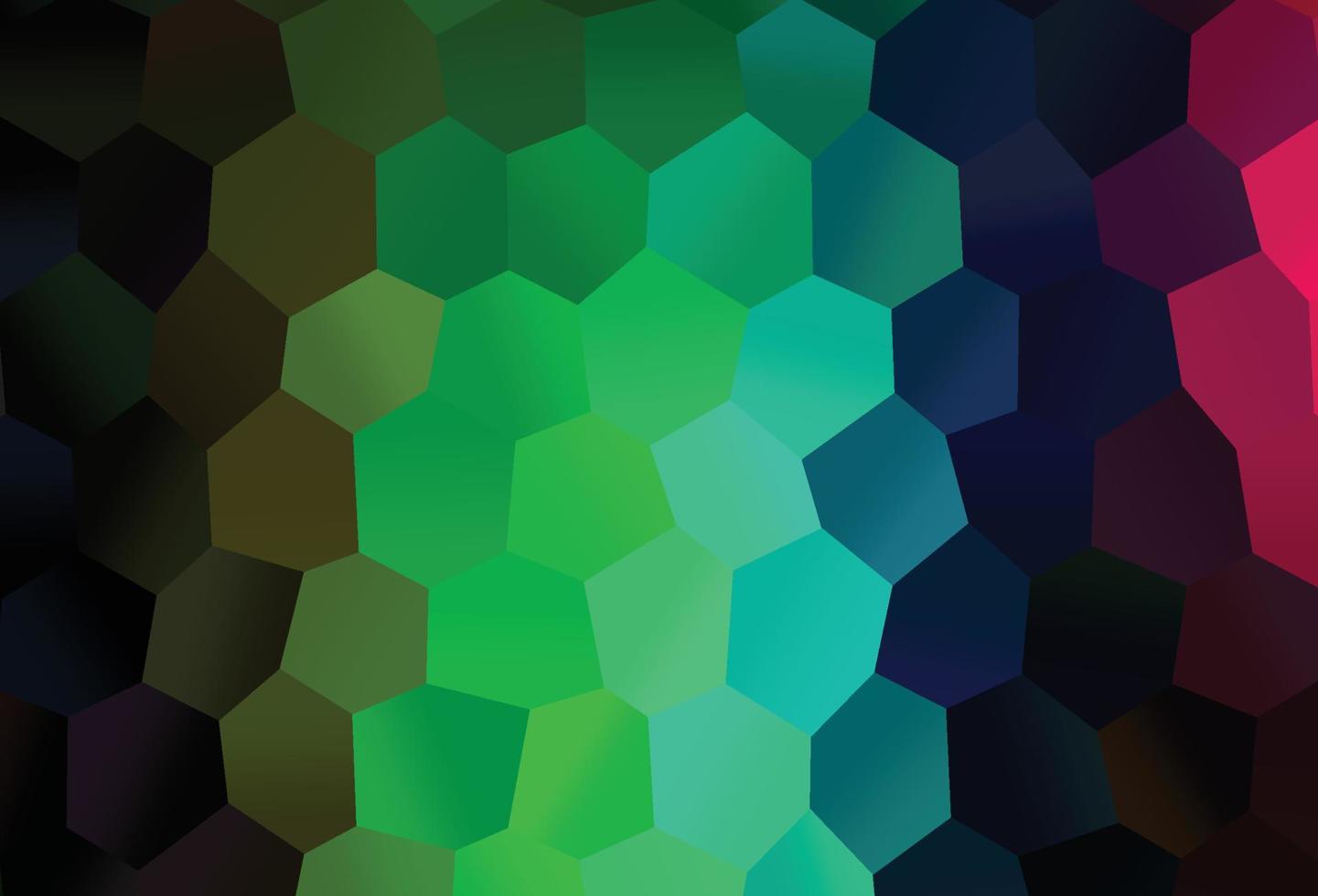 fond de vecteur arc-en-ciel multicolore foncé avec des hexagones.