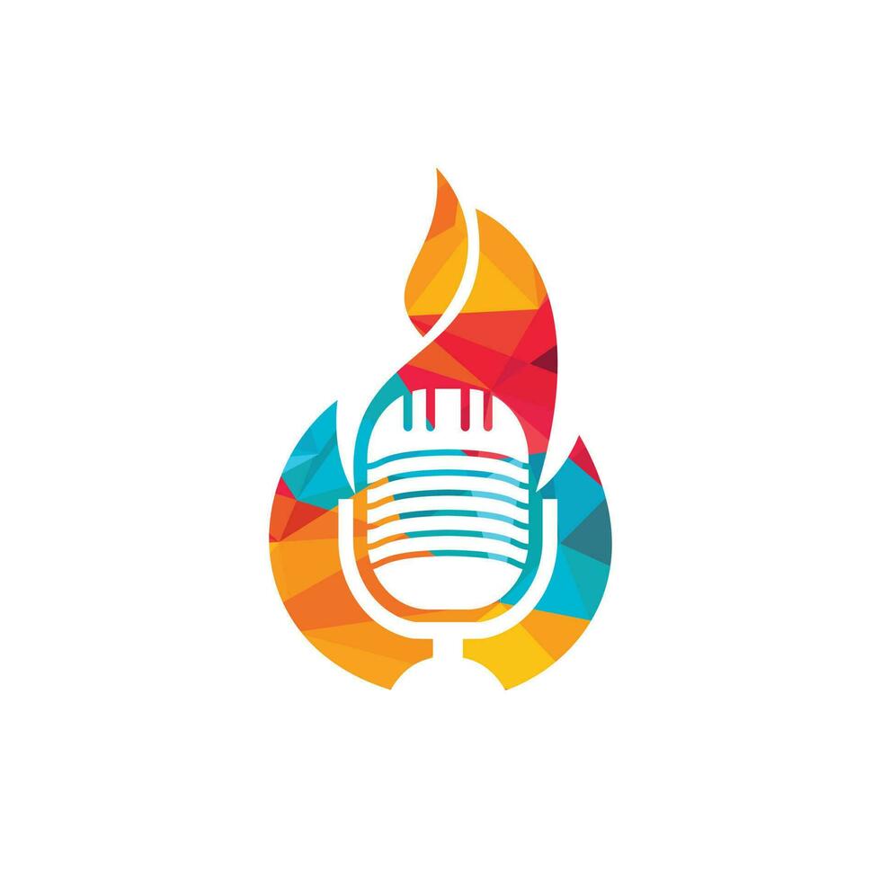 modèle de conception de logo de podcast de feu. flamme feu podcast mic logo icône illustration vectorielle. vecteur