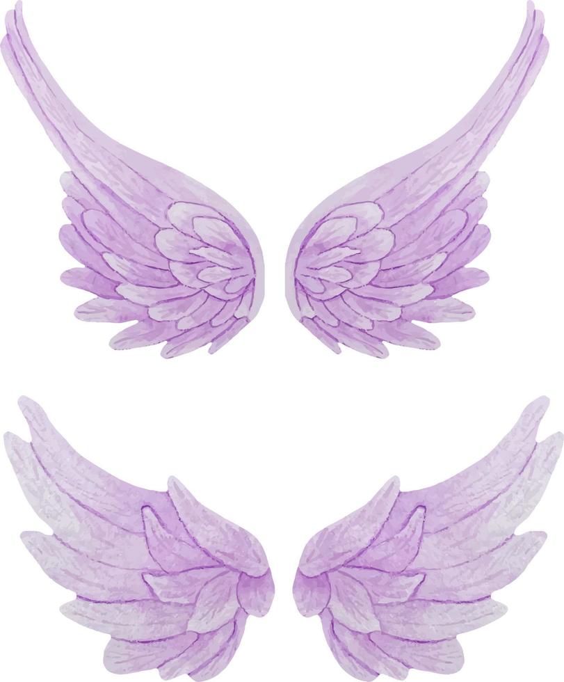 ensemble aquarelle de deux ailes d'ange délicates roses et violettes illustration d'ailes réalistes. vecteur