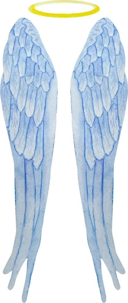 ailes d'ange délicates bleu aquarelle avec halo d'or. illustration d'ailes réalistes. vecteur