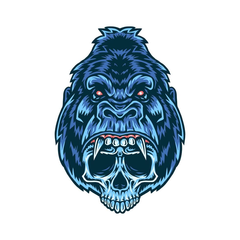illustration vectorielle de gorille avec crâne, style de trait dessiné à la main avec couleur numérique, illustration vectorielle vecteur