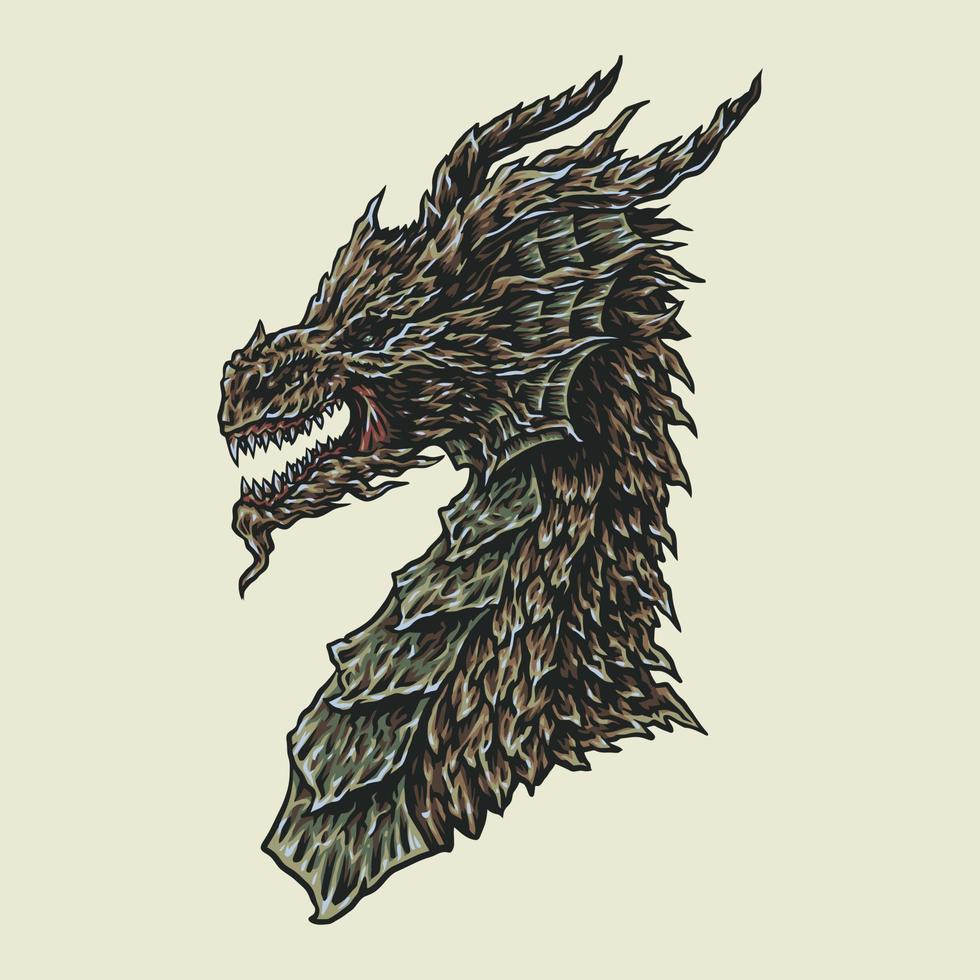 dragon, style de ligne dessiné à la main avec couleur numérique, illustration vectorielle vecteur