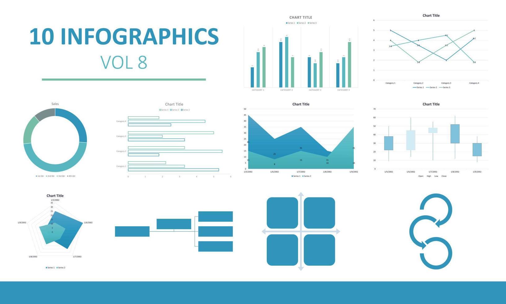 Pack de 10 éléments infographiques modèle de conception vectorielle de visualisation de données d'éléments infographiques. peut être utilisé pour les étapes, les options, les processus métier, le flux de travail, le diagramme, le concept d'organigramme, la chronologie, vecteur