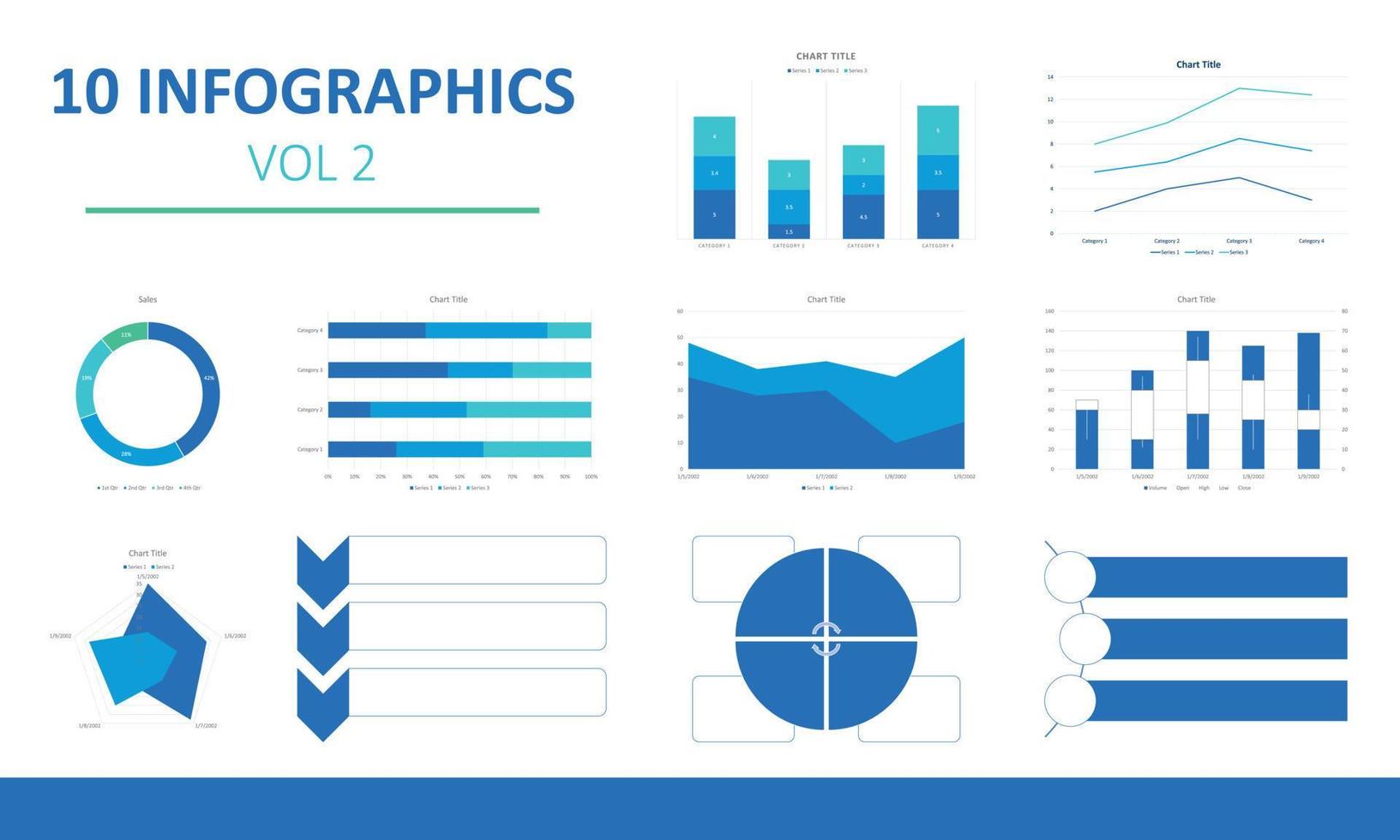 Pack de 10 éléments infographiques modèle de conception vectorielle de visualisation de données d'éléments infographiques. peut être utilisé pour les étapes, les options, les processus métier, le flux de travail, le diagramme, le concept d'organigramme, la chronologie, vecteur