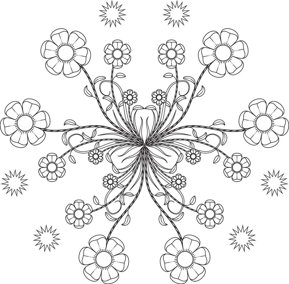 motif floral dans le style mehndi pour la page de livre de coloriage. page de coloriage pour adultes. ornement de griffonnage en noir et blanc. illustration vectorielle dessinée à la main. vecteur