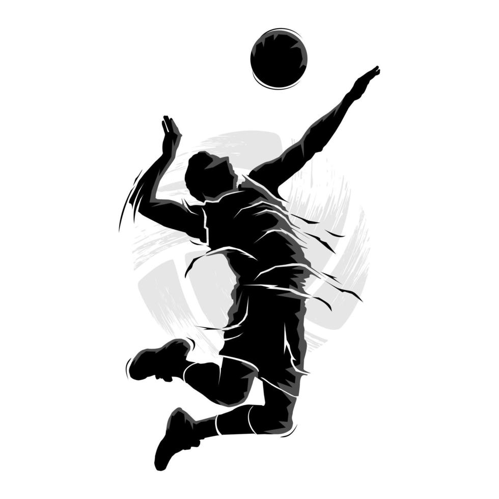 silhouette d'un joueur de volley-ball masculin sautant pour frapper la balle vecteur