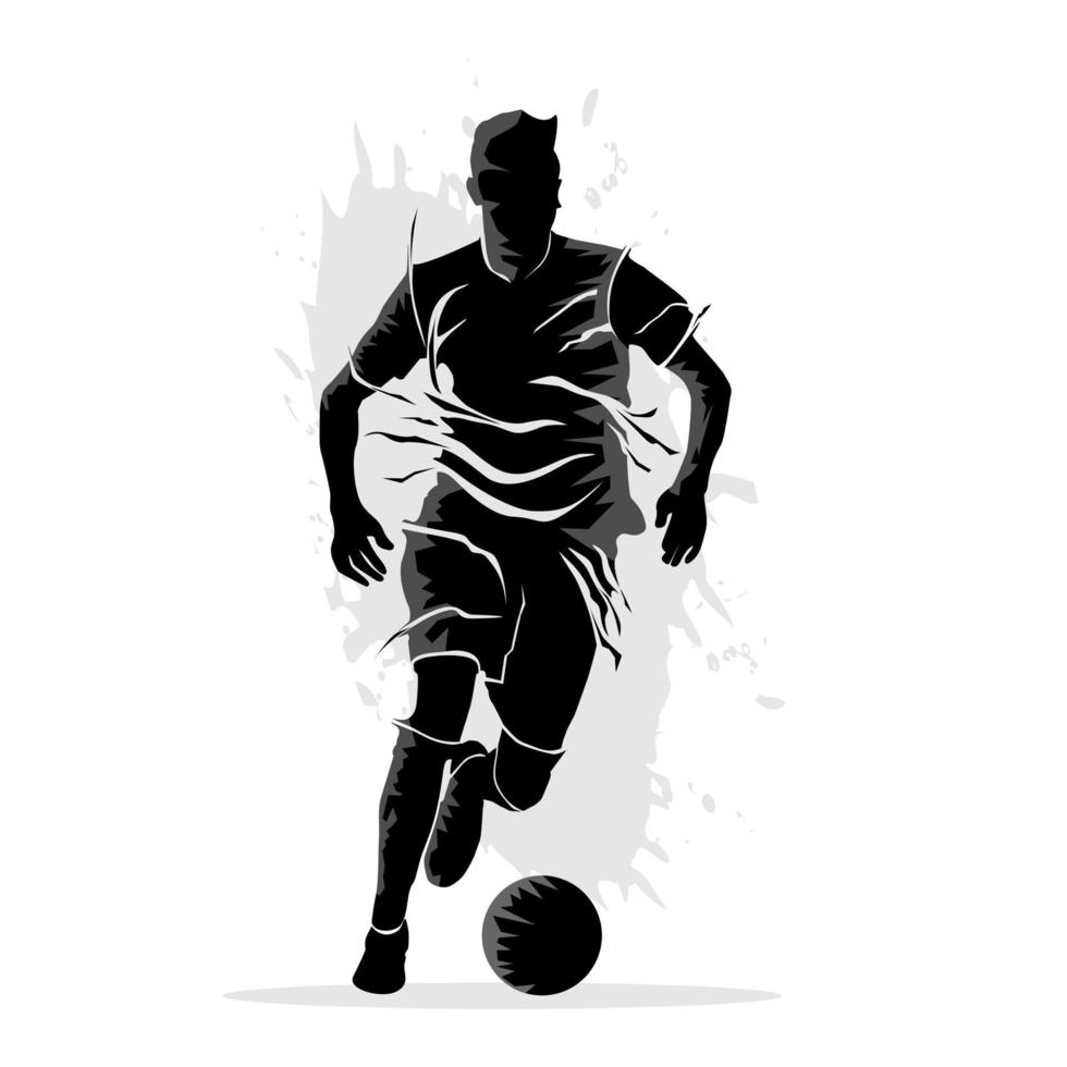 silhouette abstraite d'un joueur de football dribble une balle. illustration vectorielle vecteur