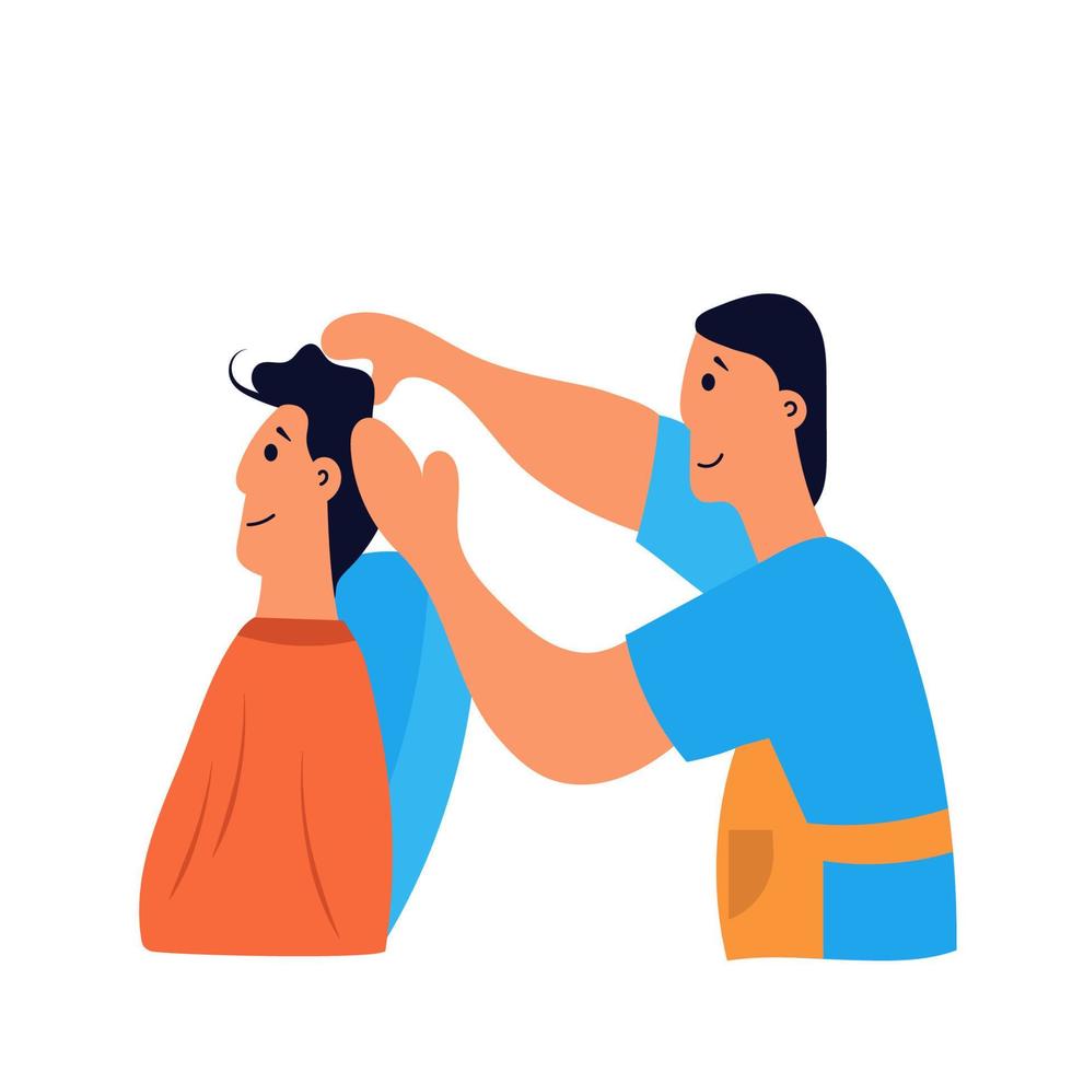 coiffeur et client sur le coiffeur de beauté. illustration vectorielle de mode coiffure et service de barbier client. profession de barbier et coiffure homme. entreprise de coiffure et coiffeur de caractère vecteur