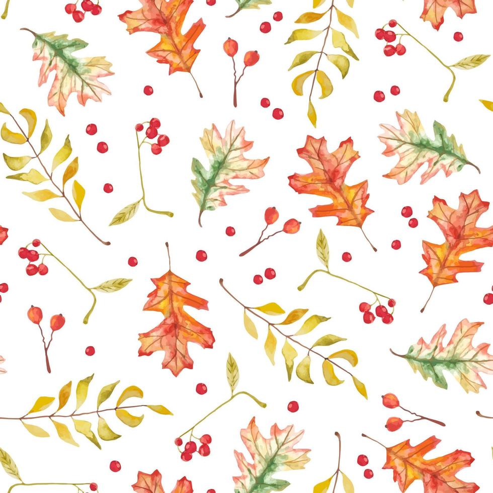 modèle sans couture d'automne aquarelle avec des feuilles colorées dessinées à la main et des baies rouges pour le textile, les étuis de téléphone et d'autres décorations vecteur