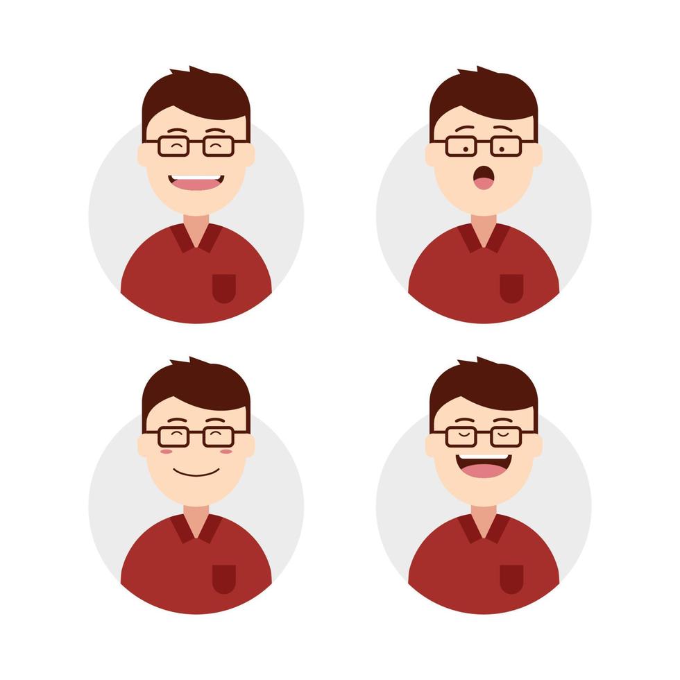 visage mignon homme porte des lunettes avatar avec illustration de jeu d'expression de visage vecteur