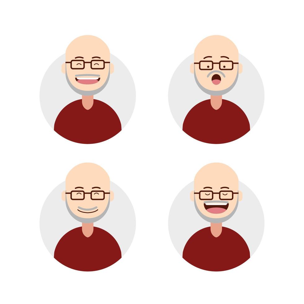 plat chauve vieil homme aîné mâle avec barbe grise et moustache expression ensemble d'avatar vecteur