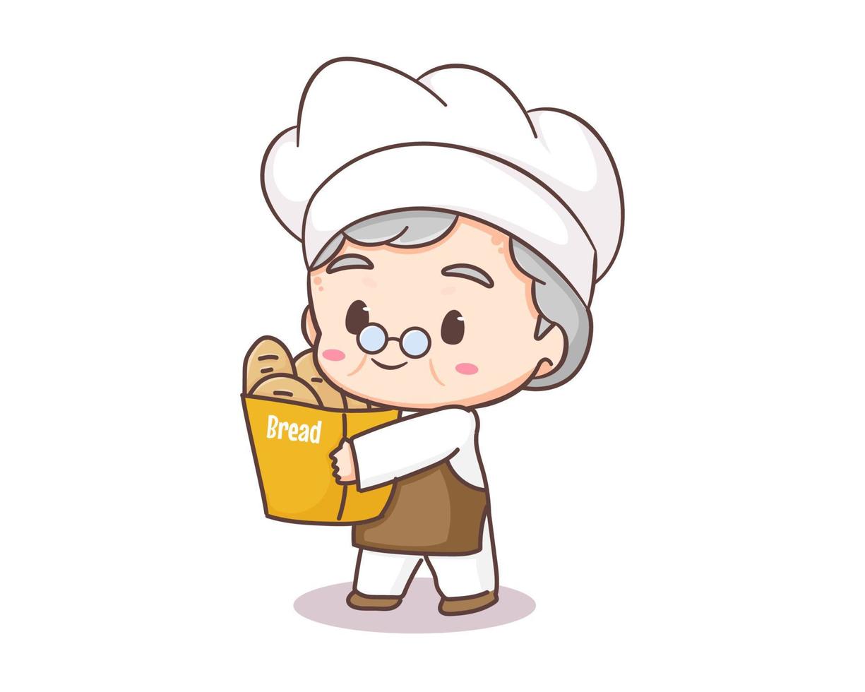 dessin animé mignon de chef de grand-mère. art vectoriel du logo de cuisine de grand-mère. concept d'icône de nourriture de personnes. restaurant et logo culinaire fait maison