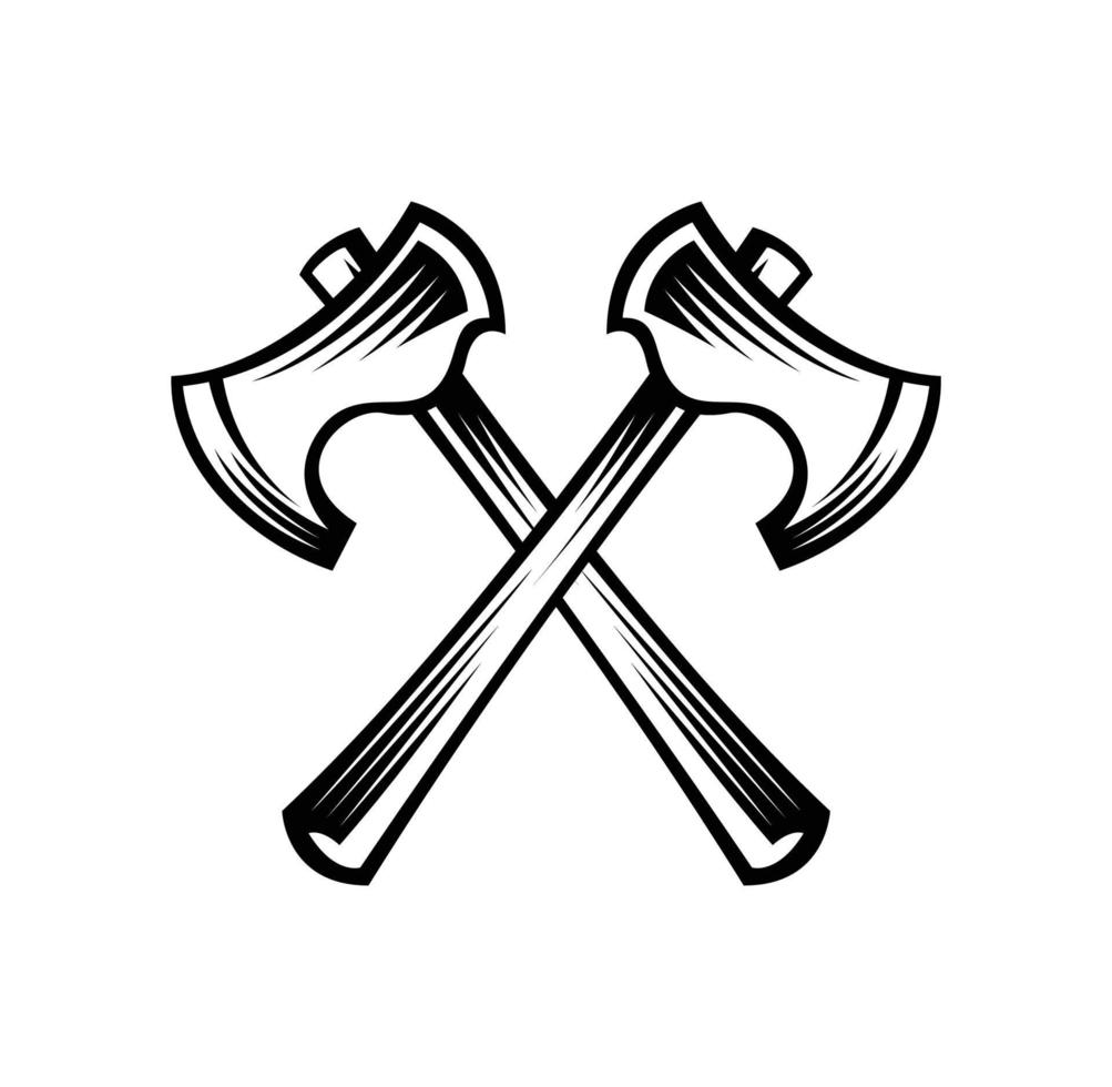 croix de hache avec un style rétro gravé. vecteur