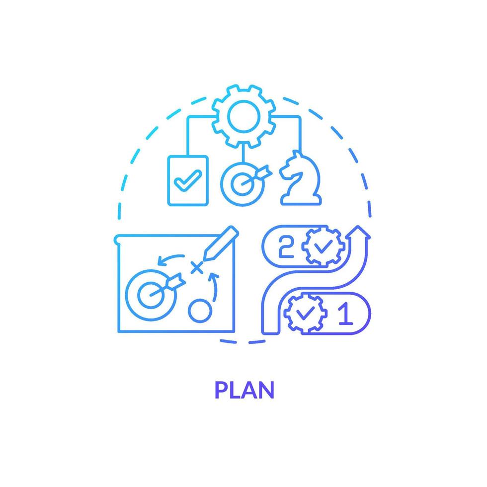 planifier l'icône de concept de dégradé bleu. processus de contrôle. stratégie d'entreprise. composant de la gestion de la chaîne d'approvisionnement idée abstraite illustration de la ligne mince. dessin de contour isolé. vecteur