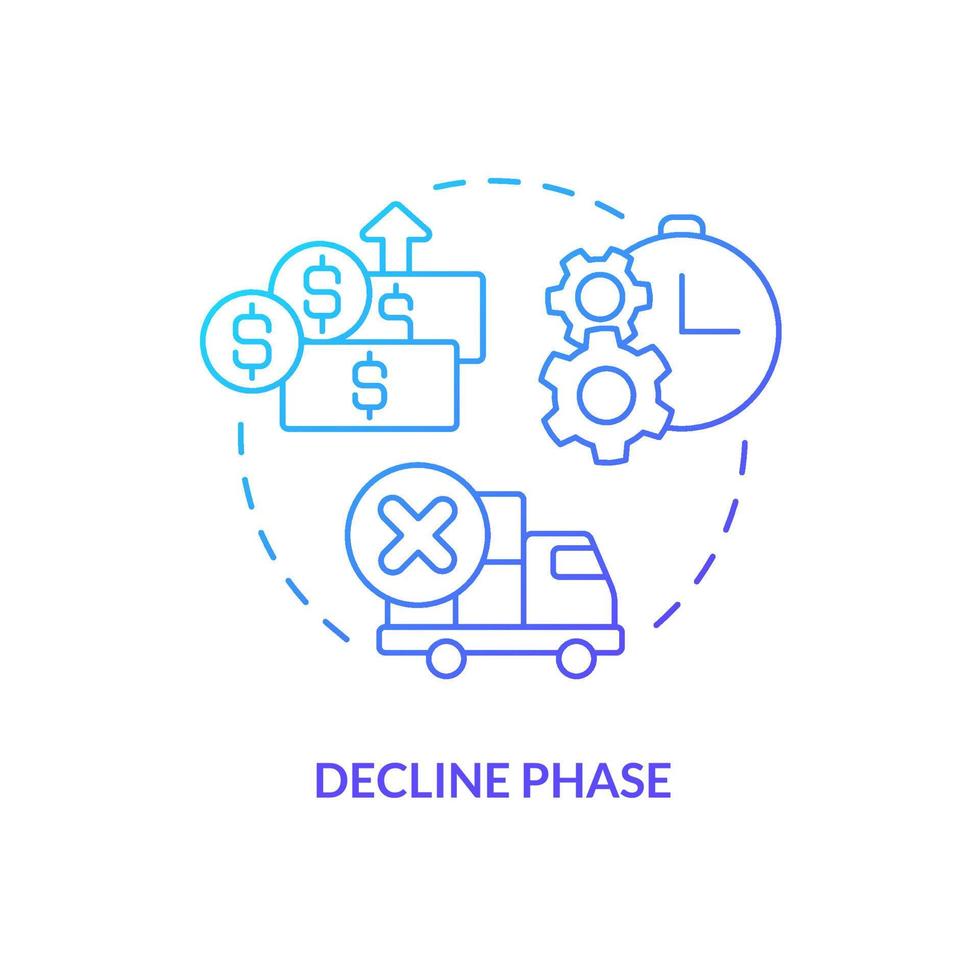 icône de concept de gradient bleu de phase de déclin. réduire la consommation. stade de l'illustration de la ligne mince de l'idée abstraite du cycle de vie du produit. dessin de contour isolé. vecteur