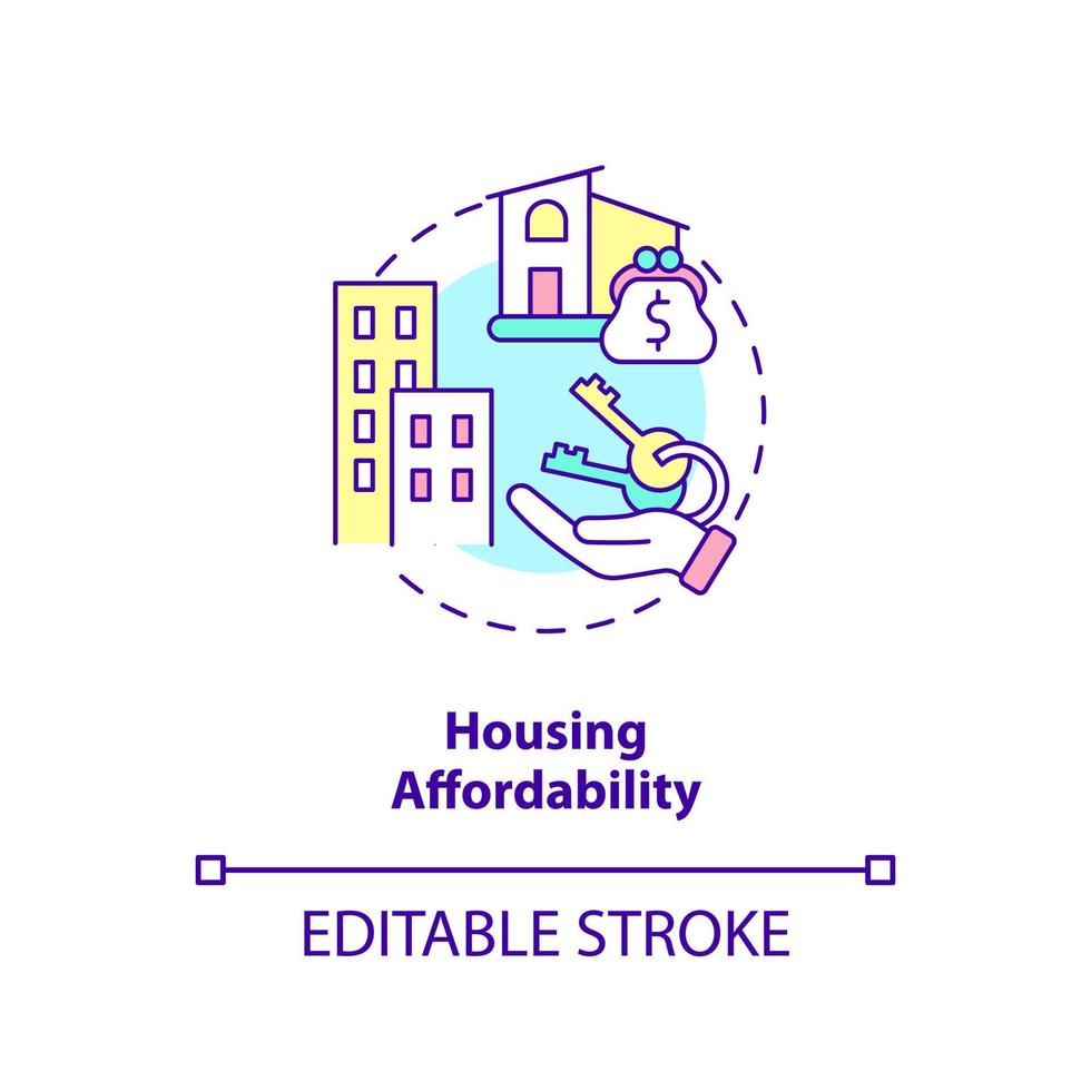 icône de concept d'abordabilité du logement. planification urbaine dans l'urbanisme vert idée abstraite illustration en ligne mince. marché du logement. dessin de contour isolé. trait modifiable. vecteur