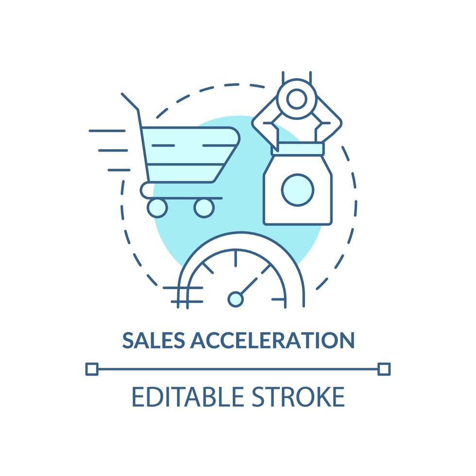 icône de concept turquoise d'accélération des ventes. outil de vente idée abstraite illustration de ligne mince. amélioration de l'efficacité. dessin de contour isolé. trait modifiable. vecteur